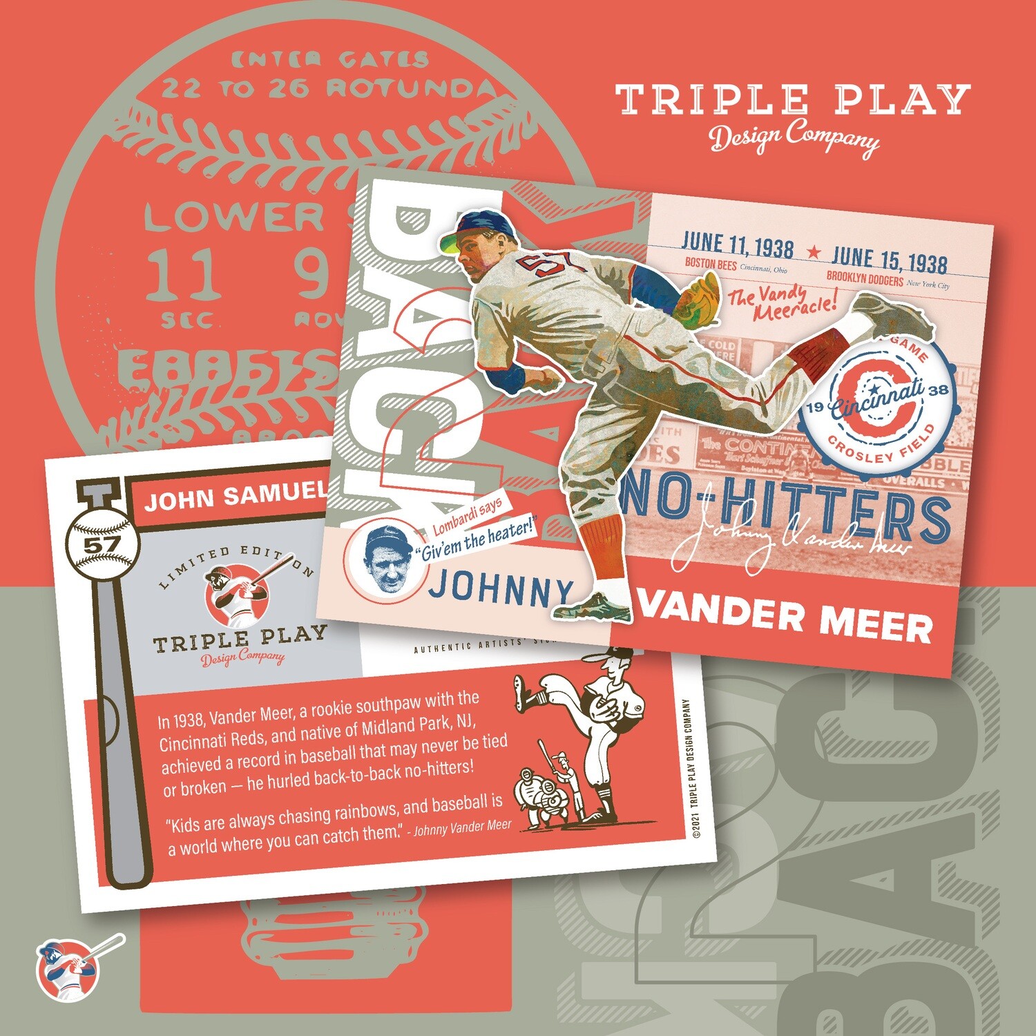 Johnny Vander Meer&#39;s Back-To-Back No Hitter! — Premium Art Card