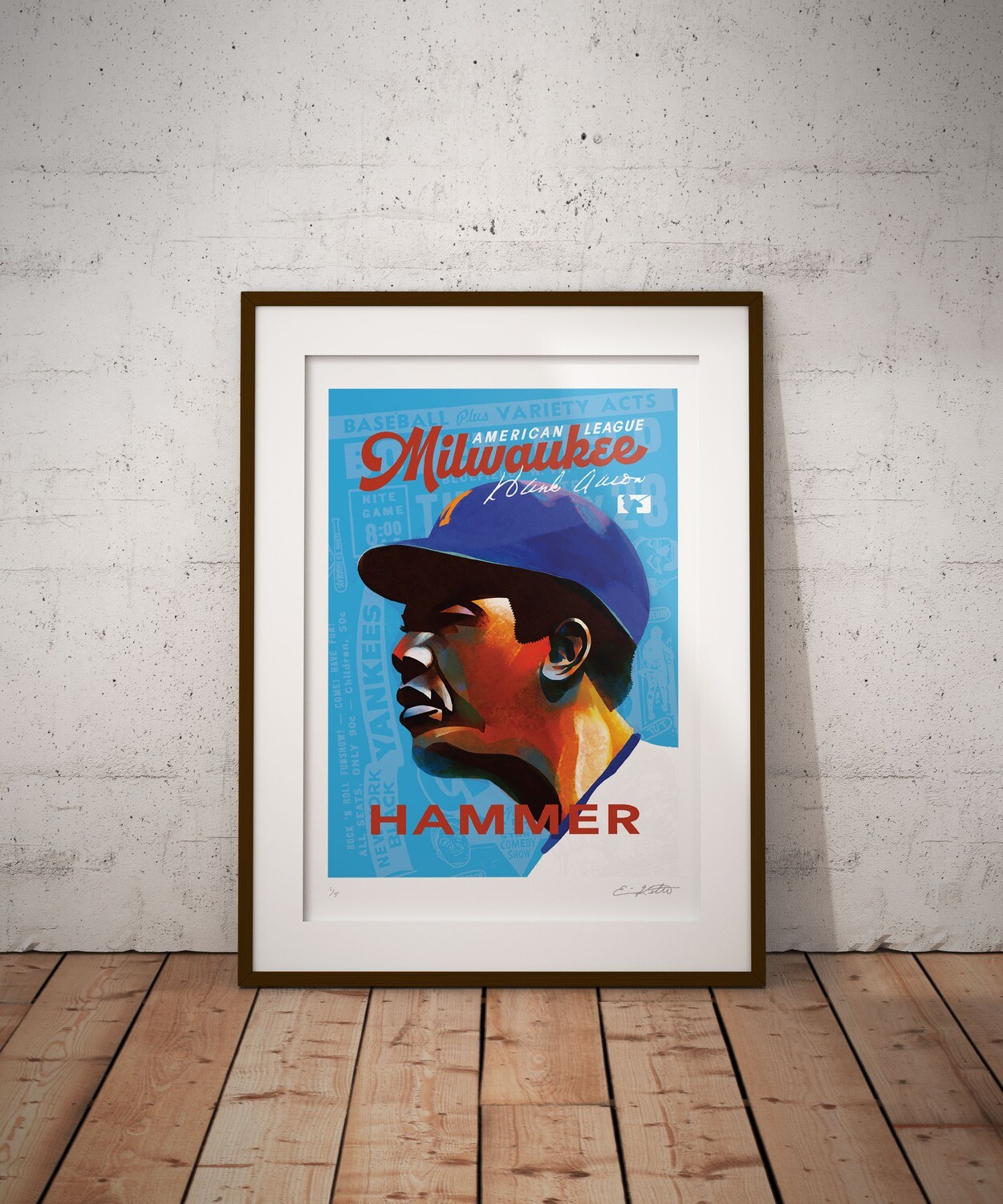 Hank Aaron Hammer 11 x 14 Illustrated Art Print