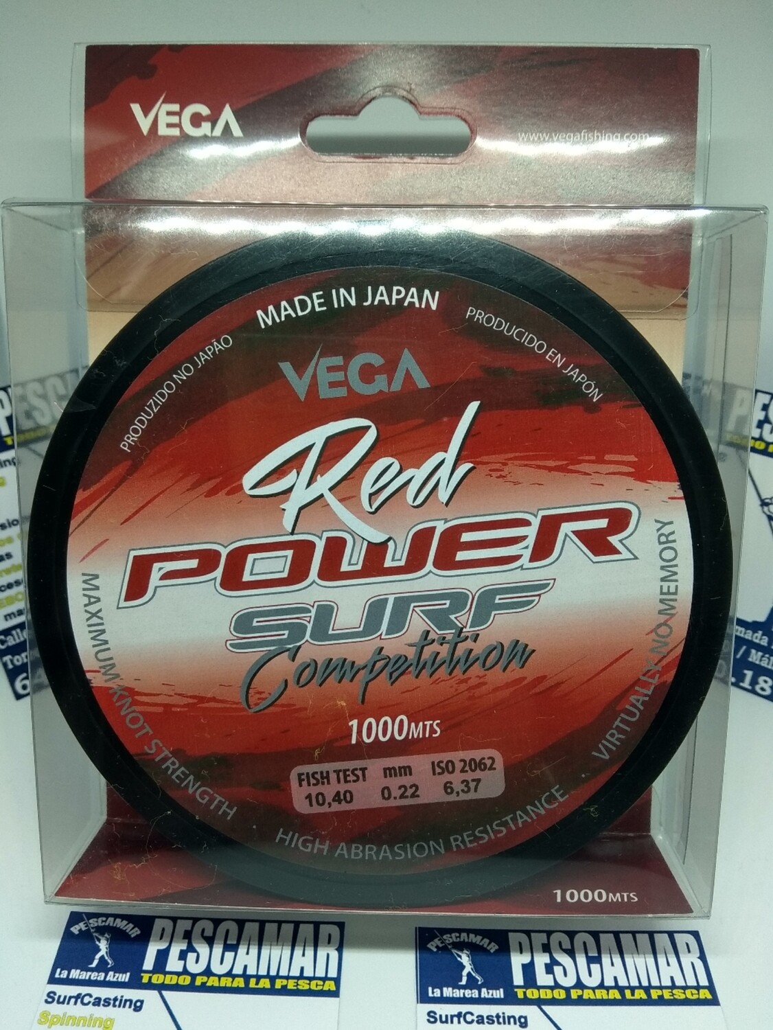 Linea 1000 mt - 0.22 mm - 10,40 kg - VEGA - RED POWER SURF Competition