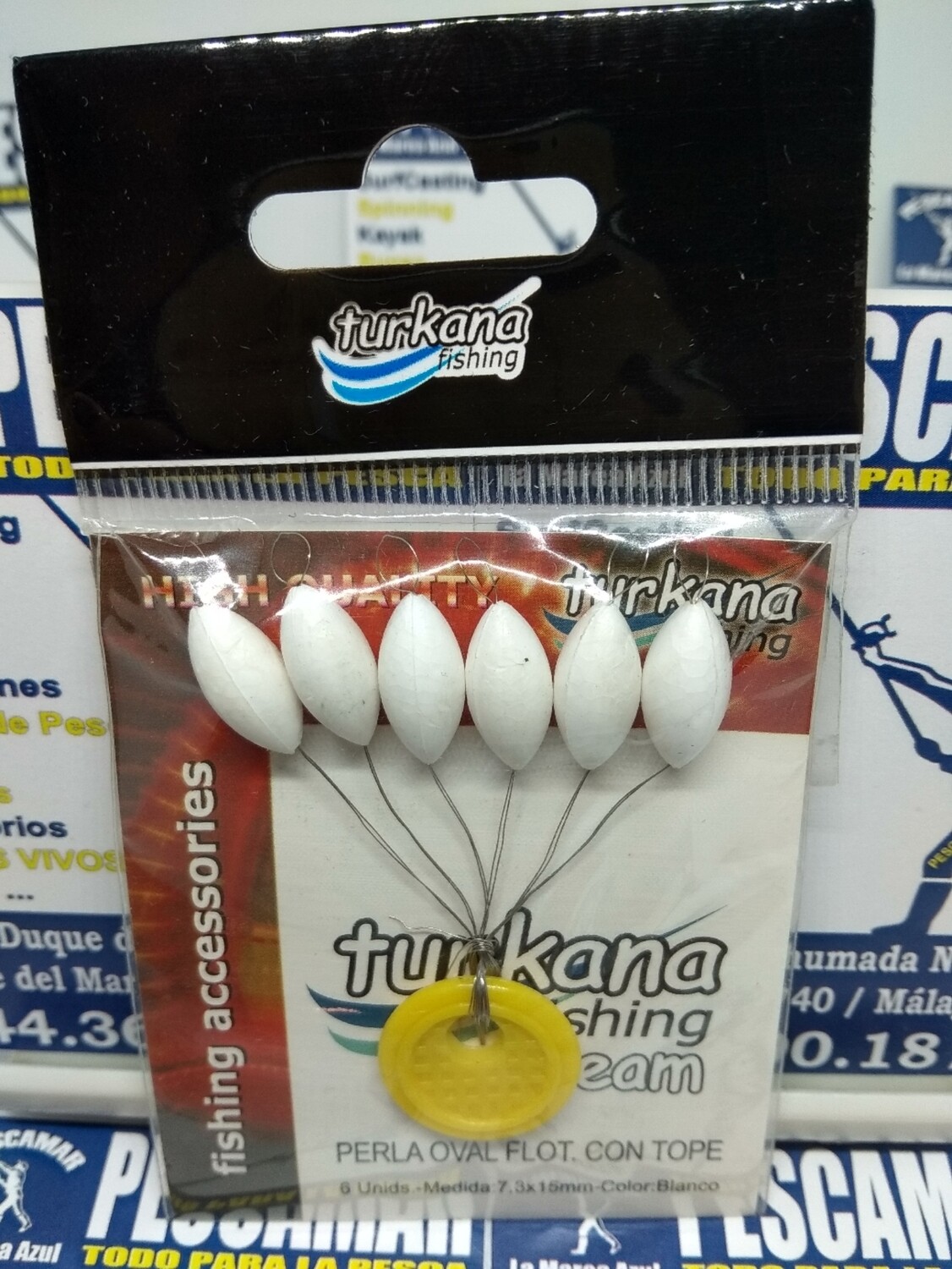 Perla flotante con tope - oval 6unid - 7,3x15mm - blanco - turkana