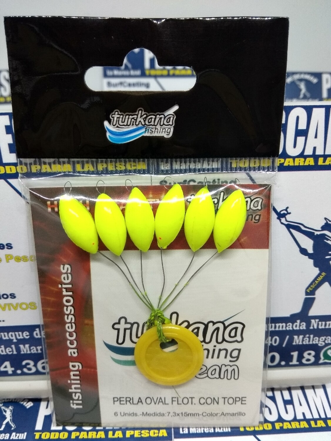 Perla flotante con tope - 7,3x15mm - oval 6unid - amarillo - turkana