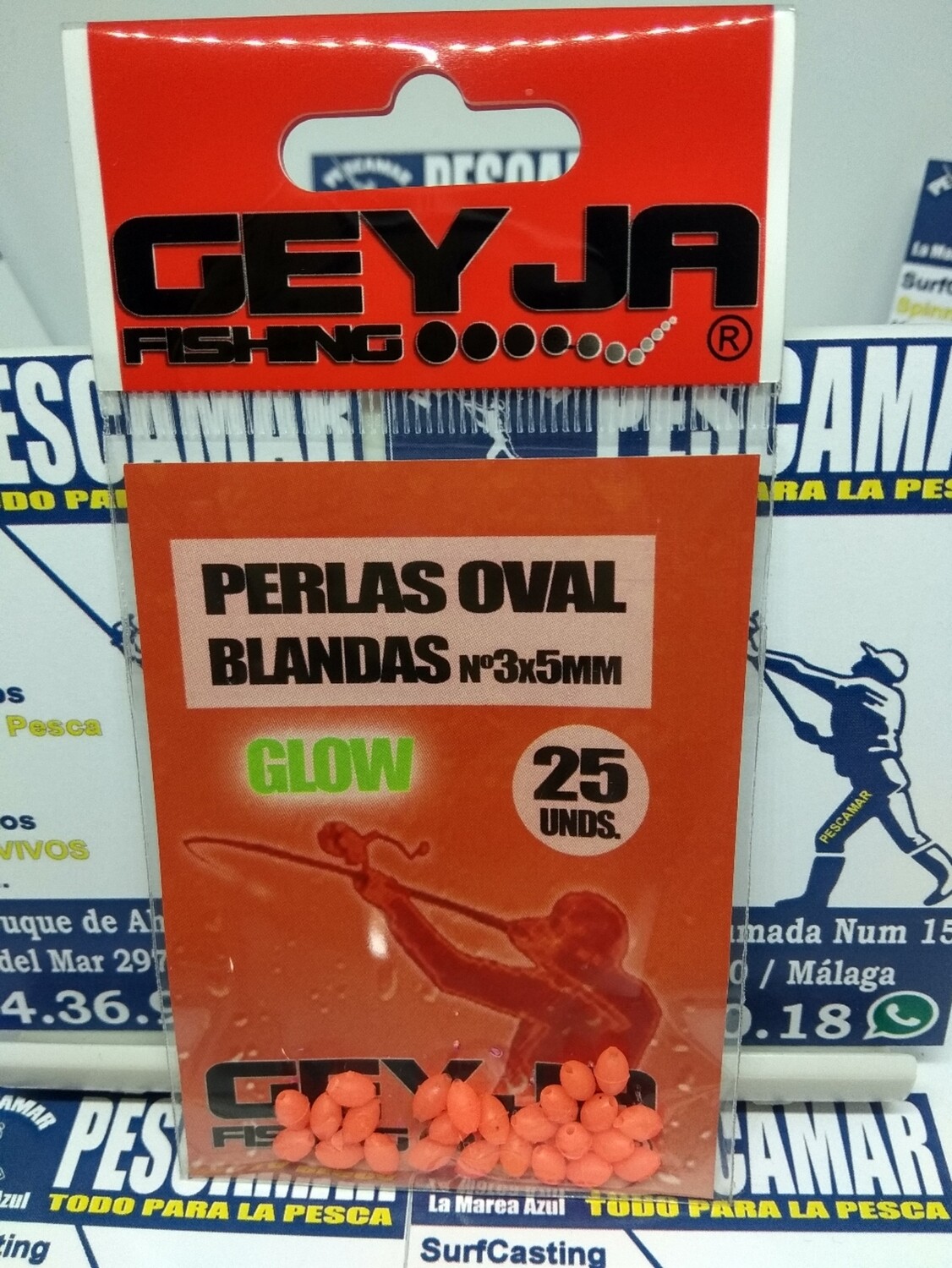 Perla pasante goma 3x5mm - 25unid - fluor