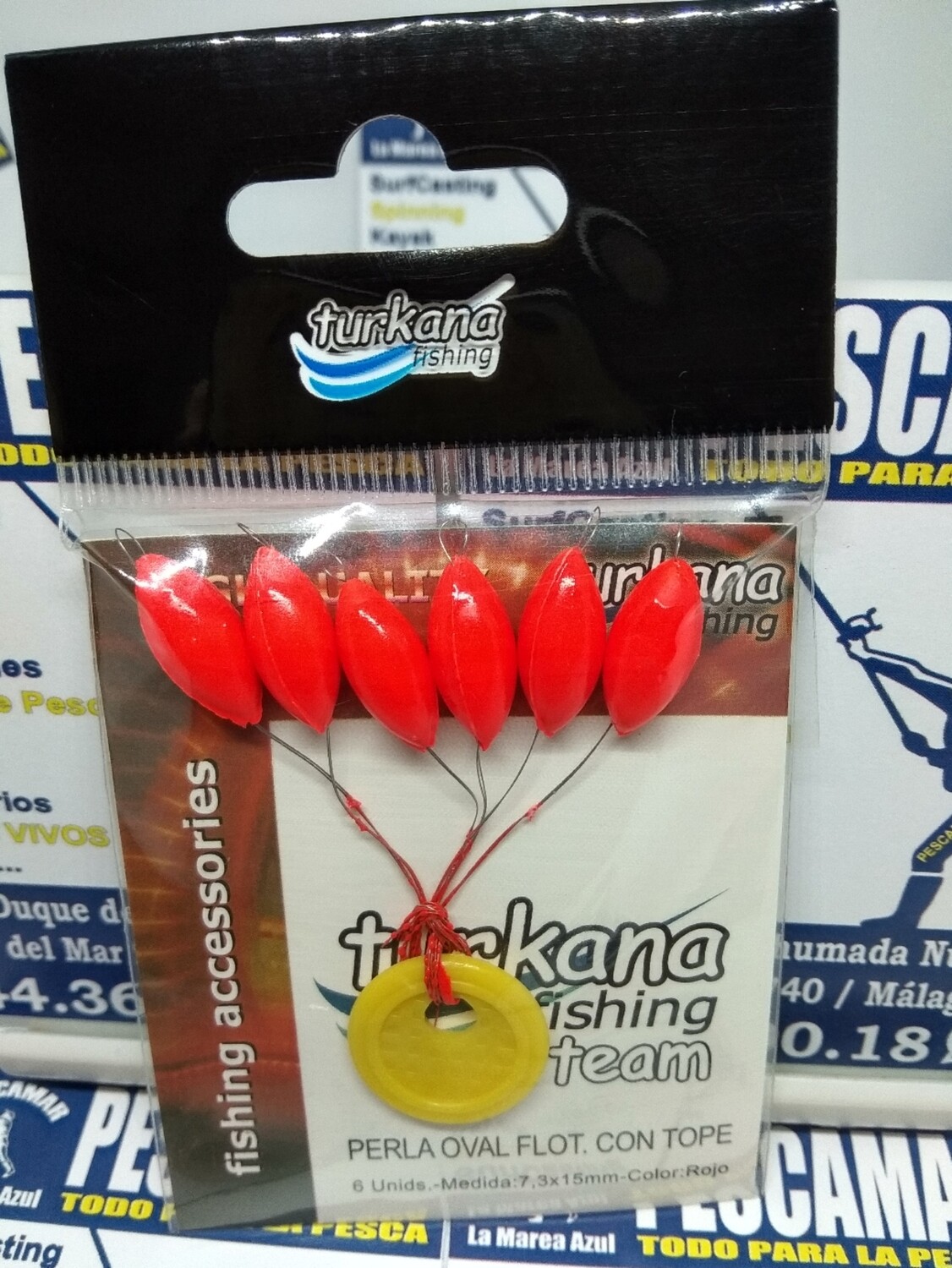 Perla flotante con tope 7,3x15mm - 6unid - rojo - turkana