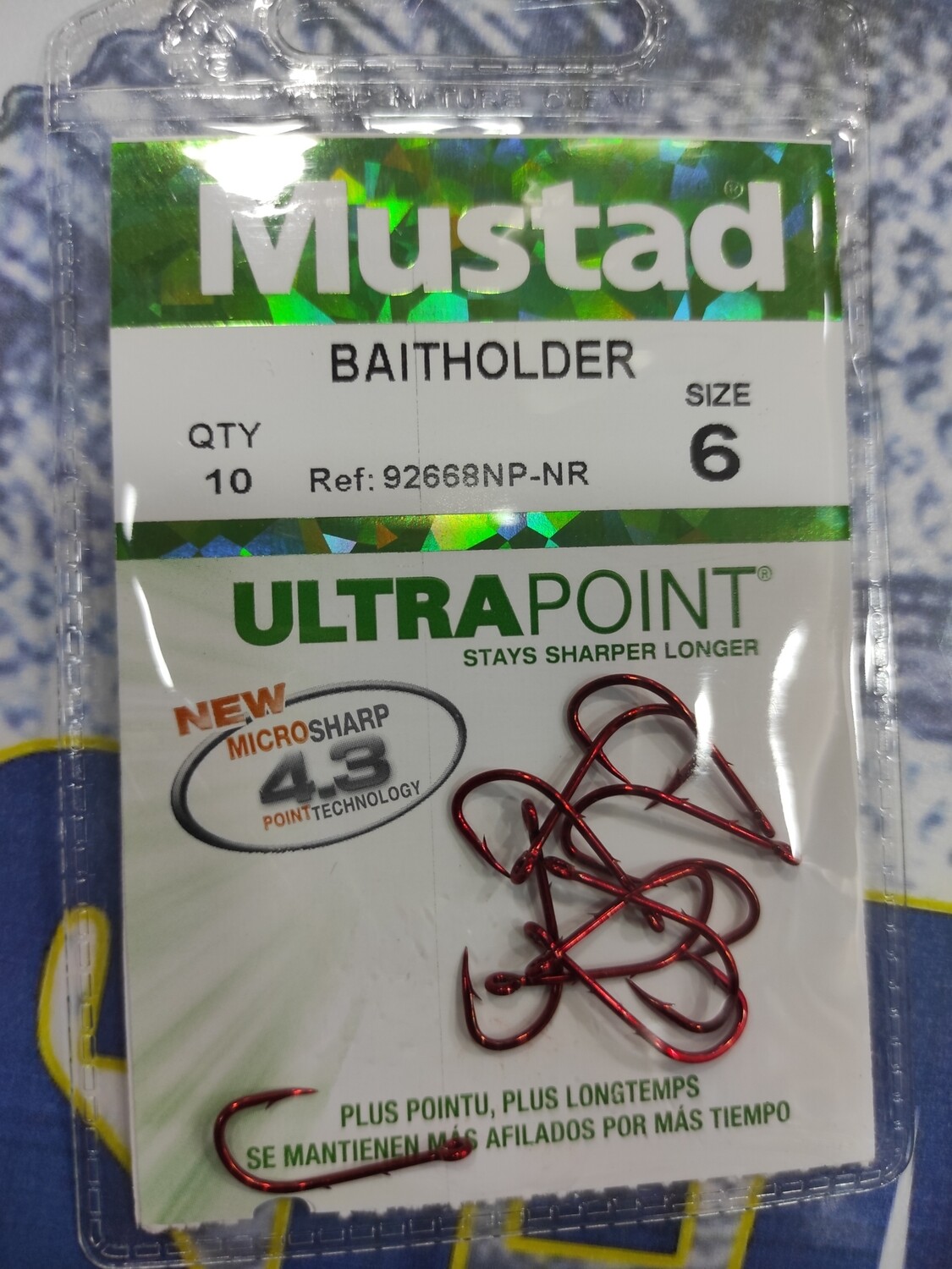 Anzuelo Num 6 - 10 unid - Mustad - ojal - curvo - Baitholder - 92668np-nr