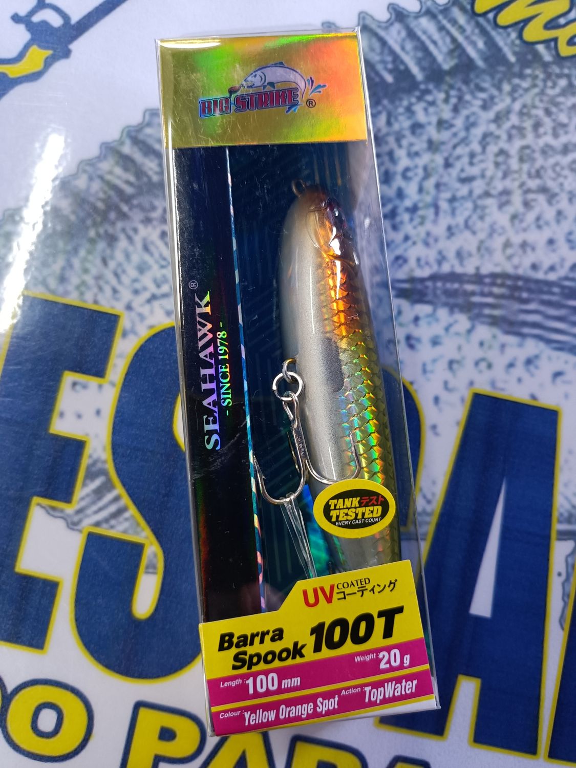 Paseante SeaHawk Barra Spook 100T - 20Gr - 100mm - Yelow Orange Spot - TopWater