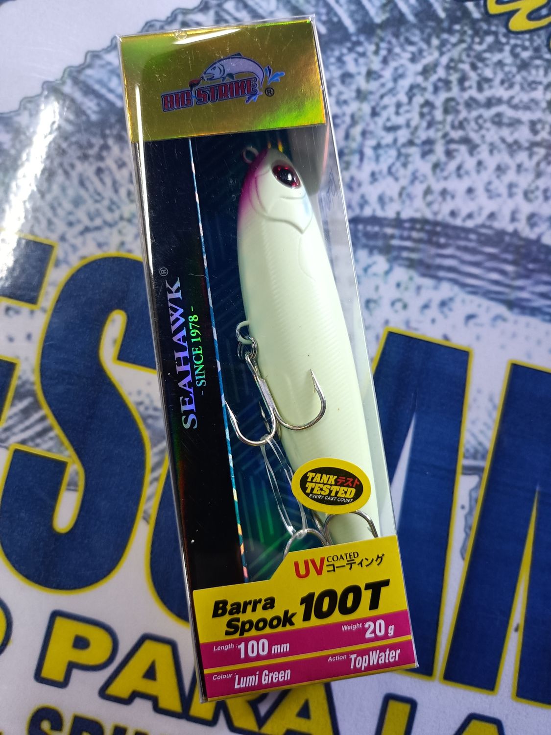 Paseante SeaHawk Barra Spook 100T - 20Gr - 100mm - Lumi Green - TopWater