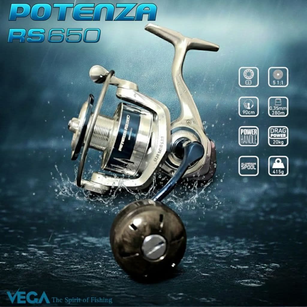 Carrete Vega Potenza RS650 - 8 Rod - 5.1:1 - 90cmV - 415Gr - 20Kg Freno - 139861