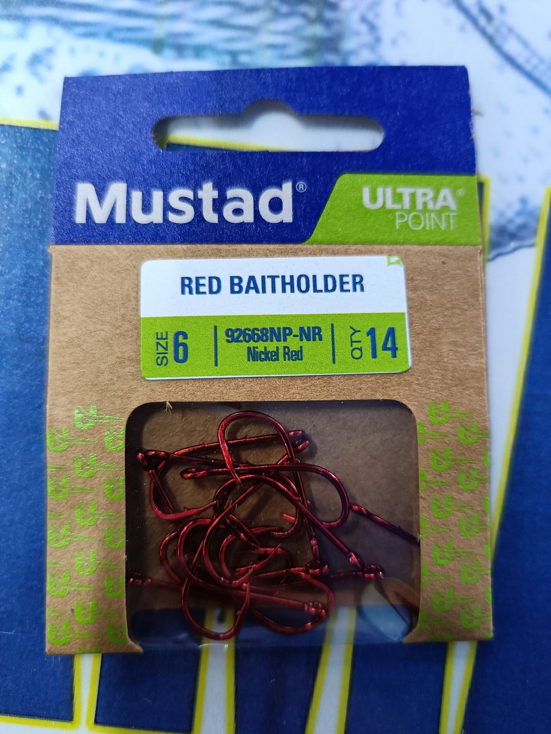 Anzuelo Ojal Mustad Num 6 - Red Baitholder 92668NP-NR - 14 unid - 543201