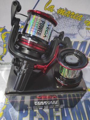 Carrete Vega FireCast Pro8000 / 2 Bobinas / 10 Rod / Ra4.1:1 / Vu90Cm / Peso650Gr / Frenó 15Kg / 147033 Carrete Vega FireCast Pro8000 / 2 Bobinas / 10 Rod / Ra4.1:1 / Vu90Cm / Peso650Gr / Frenó 15Kg / 147033