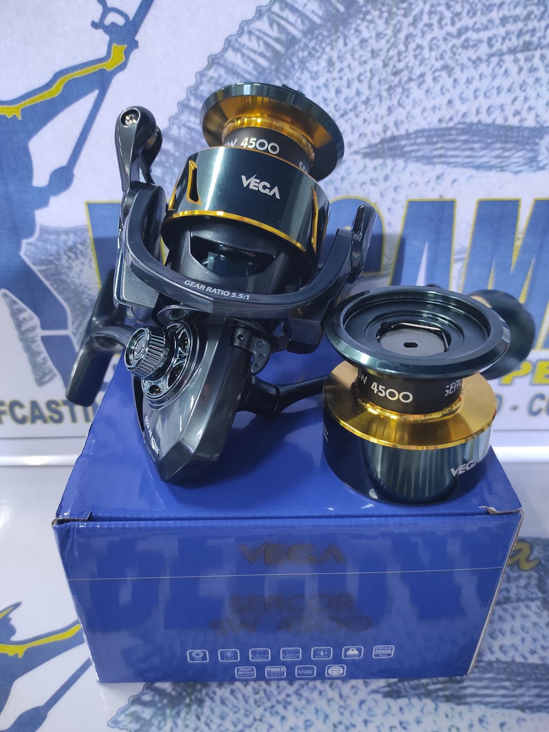Carrete Vega SEACOR SW4500 / 2 Bobinas / Ro8 / Ra5.5:1 / Vu85Cm / Peso 324 Gr / Freno 9Kg / 147095