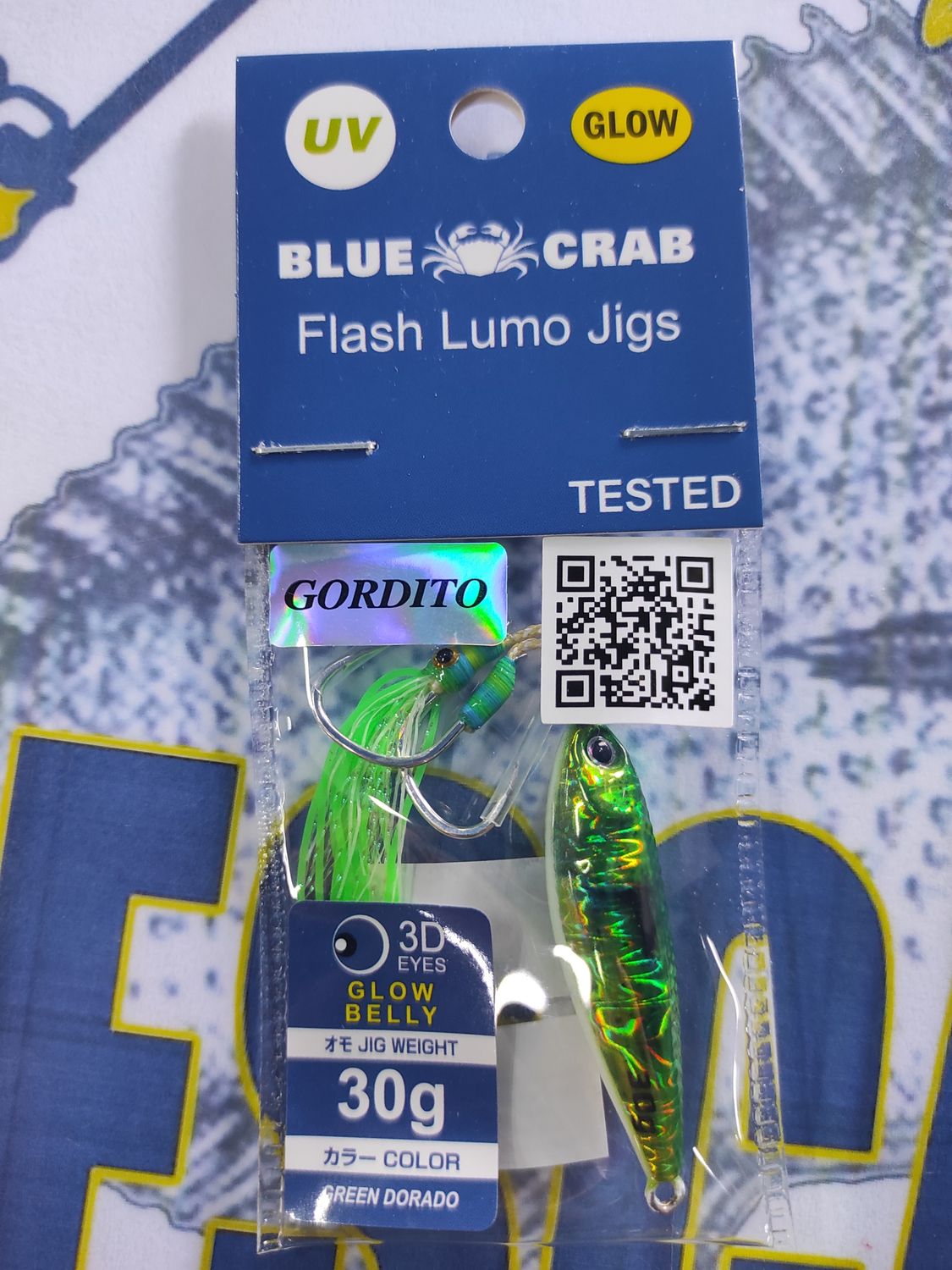 Jig Blue Crab 30Gr - Glow Belly - Flash Lumo Jigs - Assist Hook - GORDITO - Green Dorado - 017952