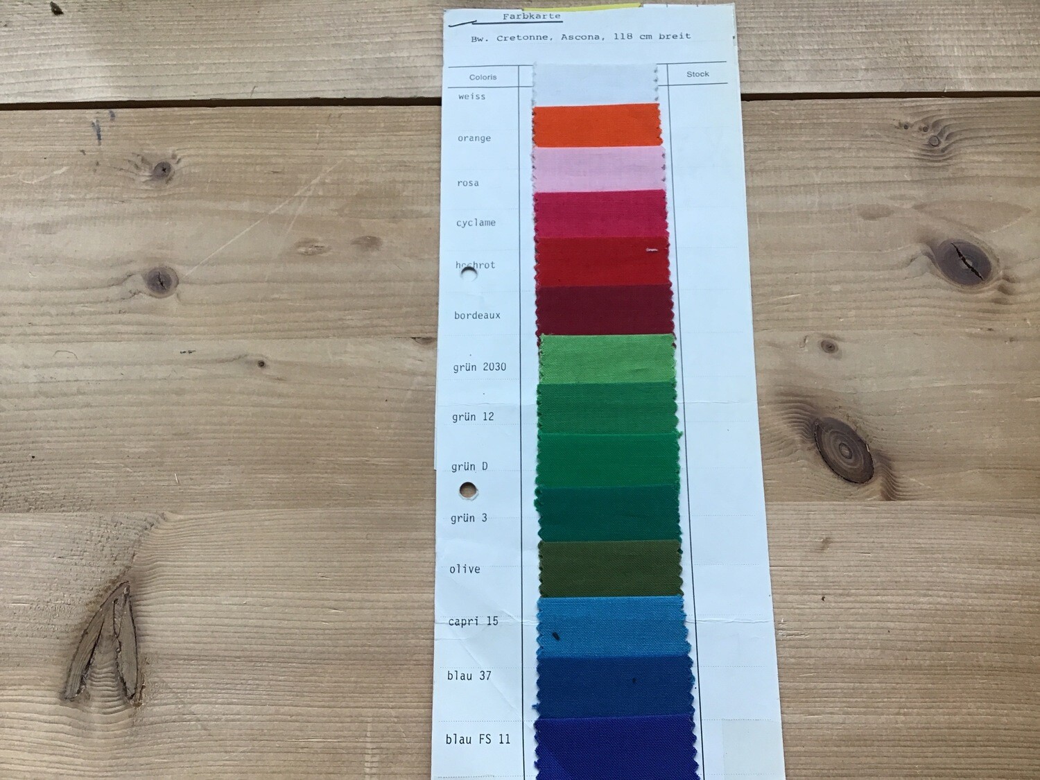 Carte coloris échantillons Coton-Cretonne Ascona 118