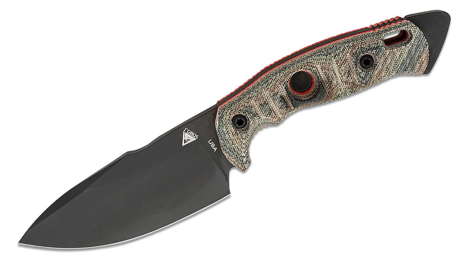 Alaris Camp Knife, PVD, CAMO Micarta w/ Red G10 Liners