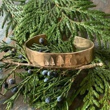 Stamped Cuff Bracelet / 5 Pine Trees - Wide