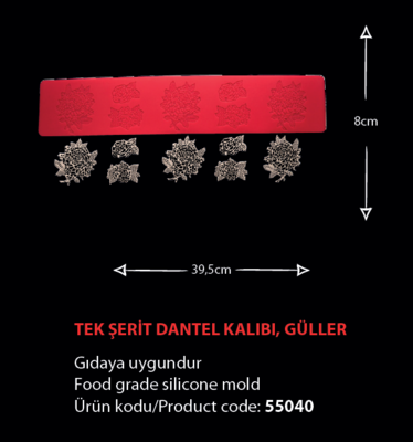 55040 Tek Şerit Dantel Kalıbı - Güller
