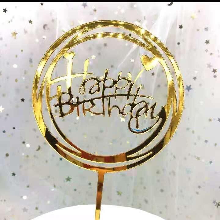 Pasta Topper 15262 Kalpli Happy Birthday Altın Çember
