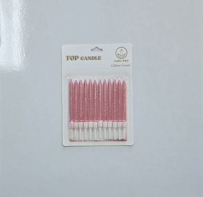 Simli Açık Kırmızı Mum 12&#39;Li