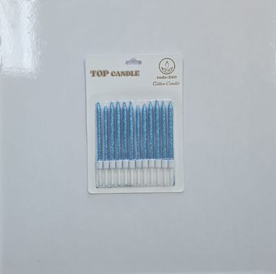 Simli Açık Mavi Mum 12&#39;Li