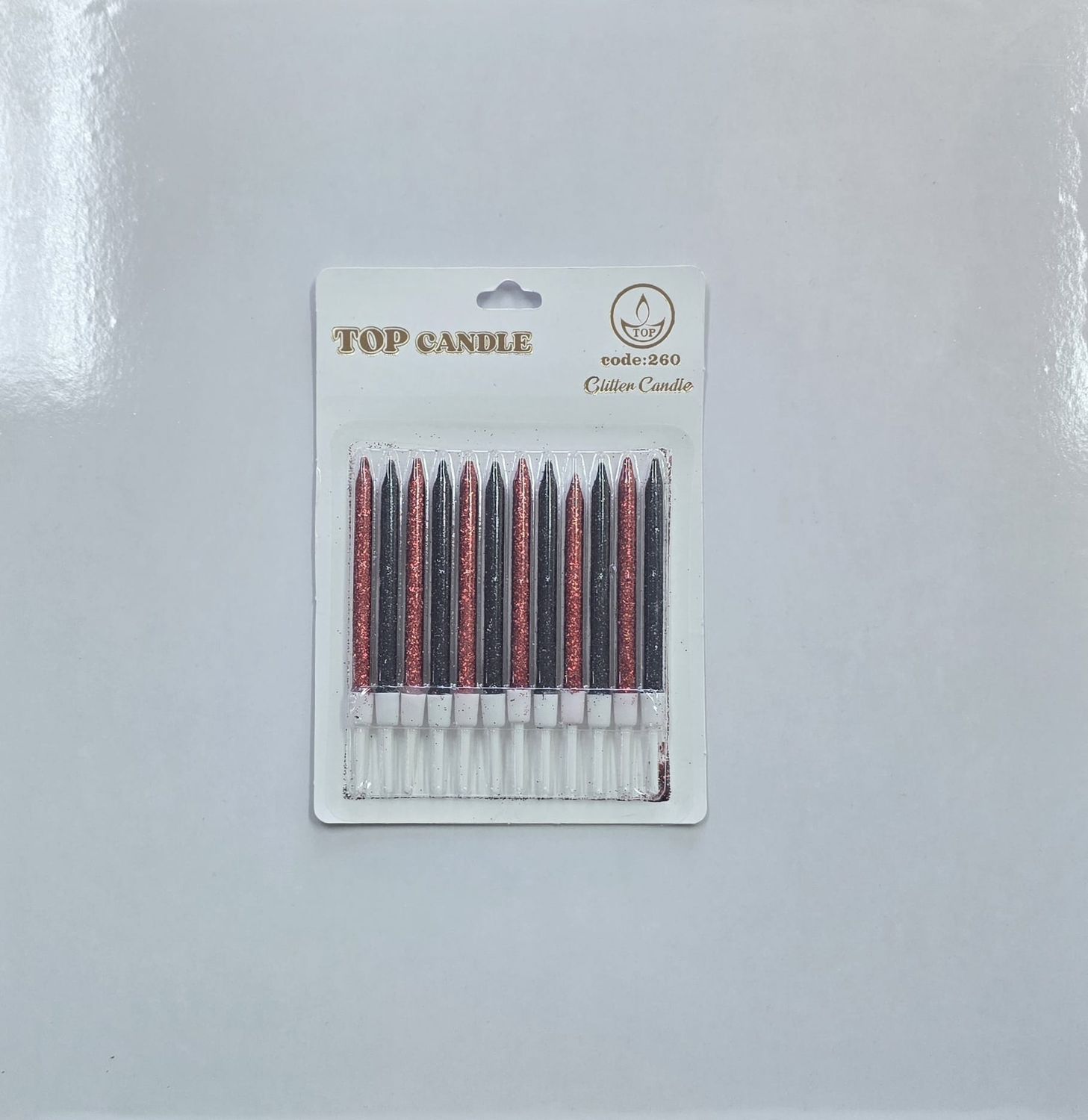 Simli Kırmızı-Siyah Mum 12'Li