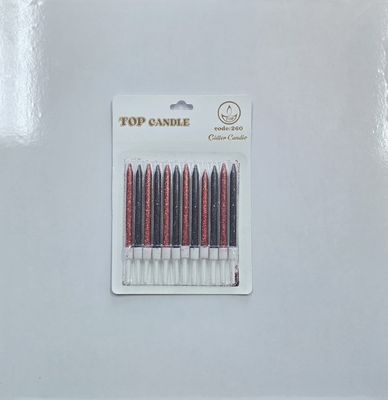 Simli Kırmızı-Siyah Mum 12&#39;Li