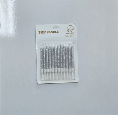 Simli Gümüş Mum 12&#39;Li