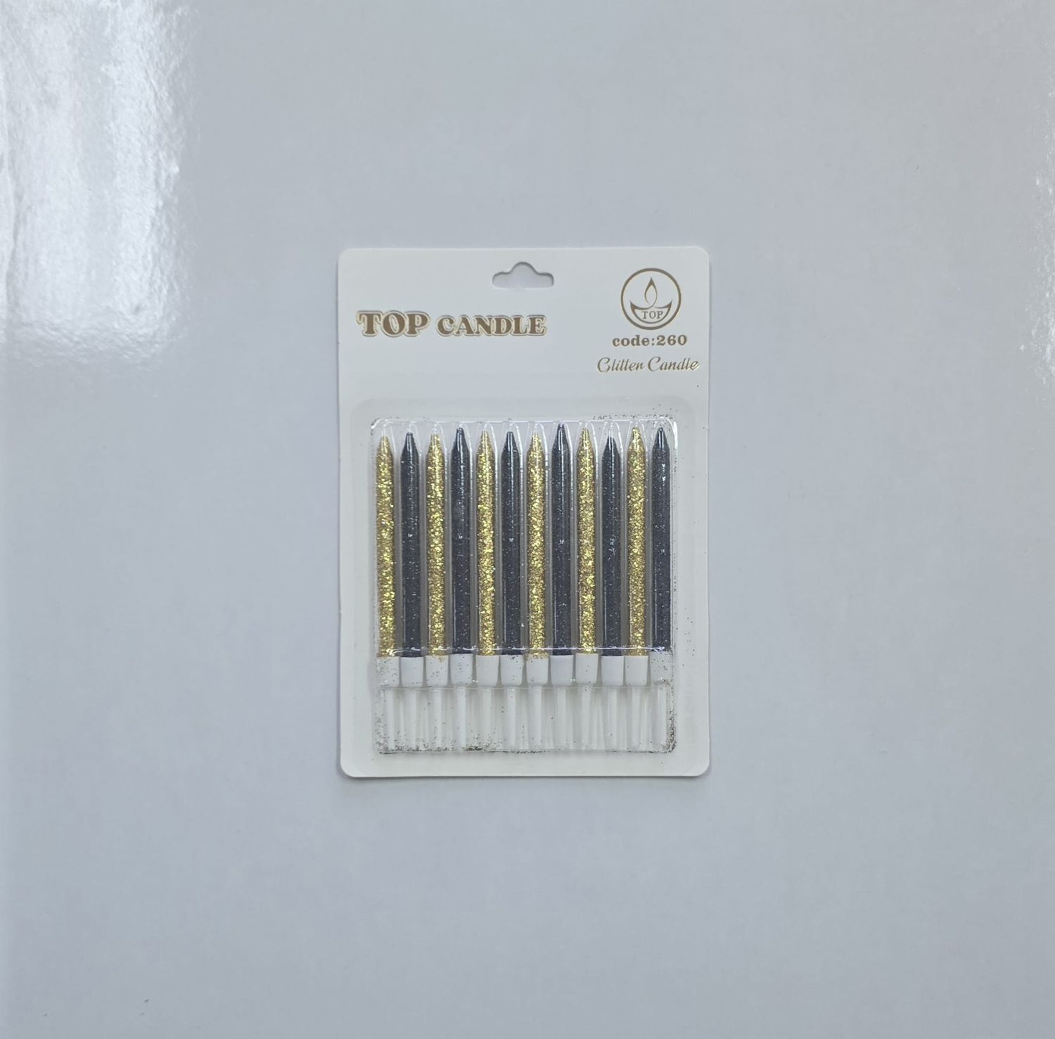 Simli Altın-Siyah Mum 12&#39;Li