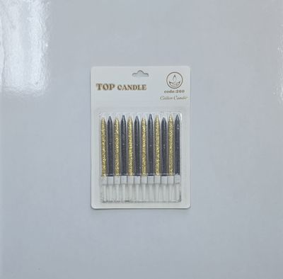 Simli Altın-Siyah Mum 12&#39;Li