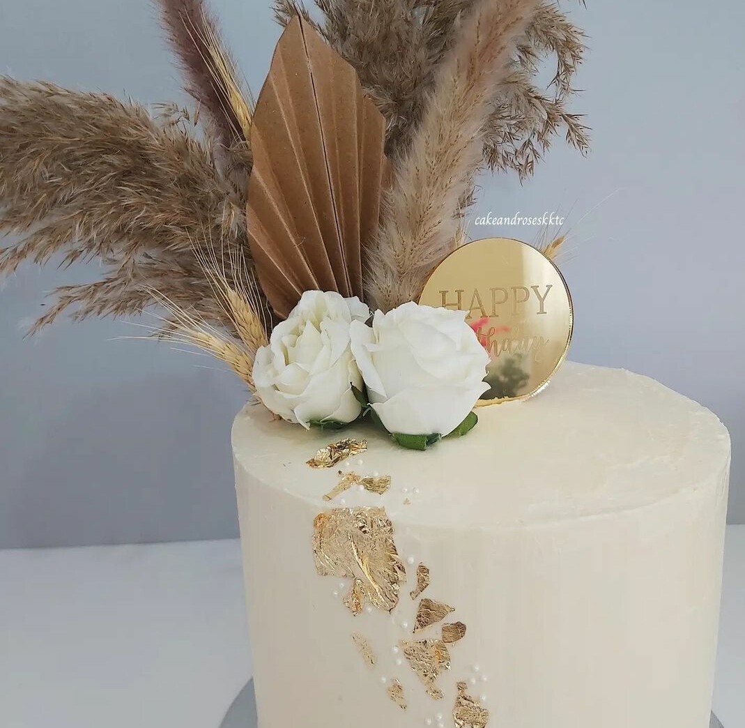 Pasta Topper 15339 13cm Yuvarlak Happy Birthday Altın