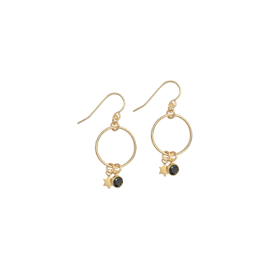 MISUZI | - ring with star & black crystal earrings - gold