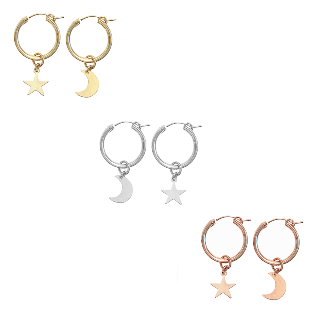 Paris Hoop earring- Moon & Star  - GOLD