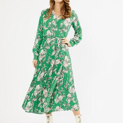 Ascot Wrap Dress - Green Floral