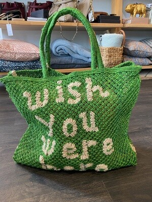 The Jacksons London | Wish You Were Here Bag | Green & Natural - LARGE