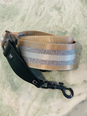 Bag Strap - Taupe, Silver & White Stripe