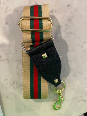 Bag Straps-Green, Red, Cream Stripe