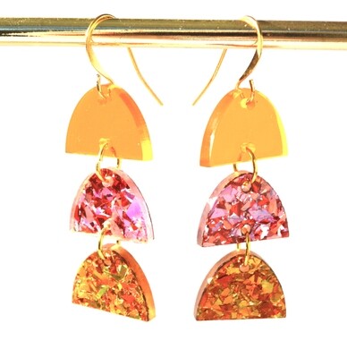 Hagen & Co Earrings |  Threes a Charm Amber/Pink