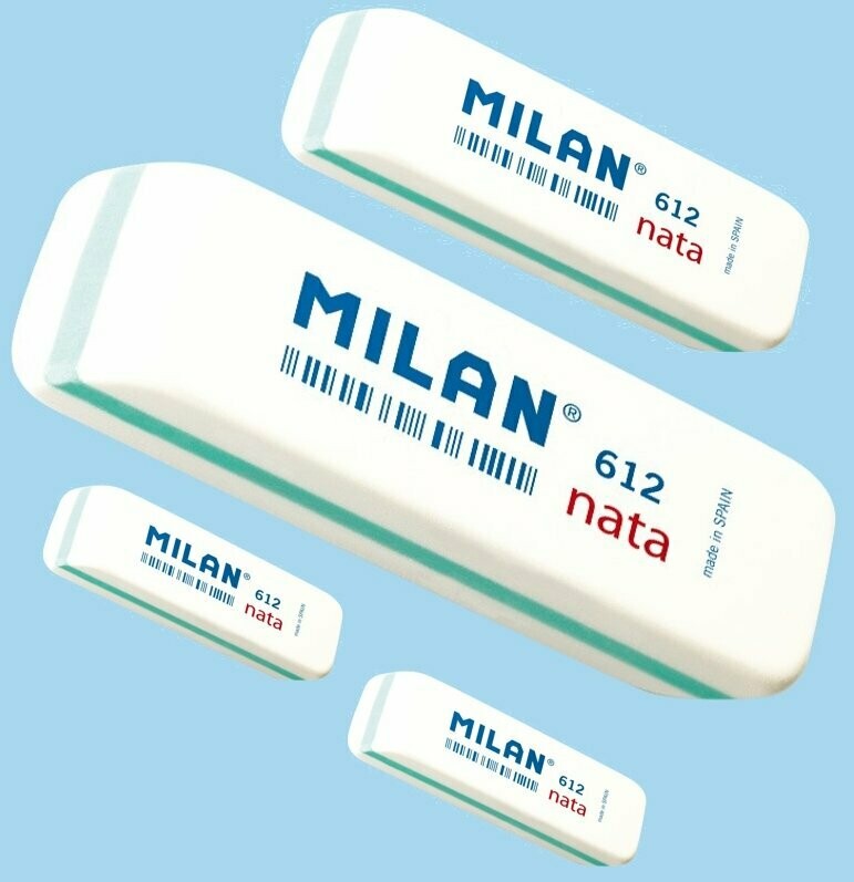Goma blanca con una raya de color rectangular biselada MILAN 612. Pack 3 gomas.
