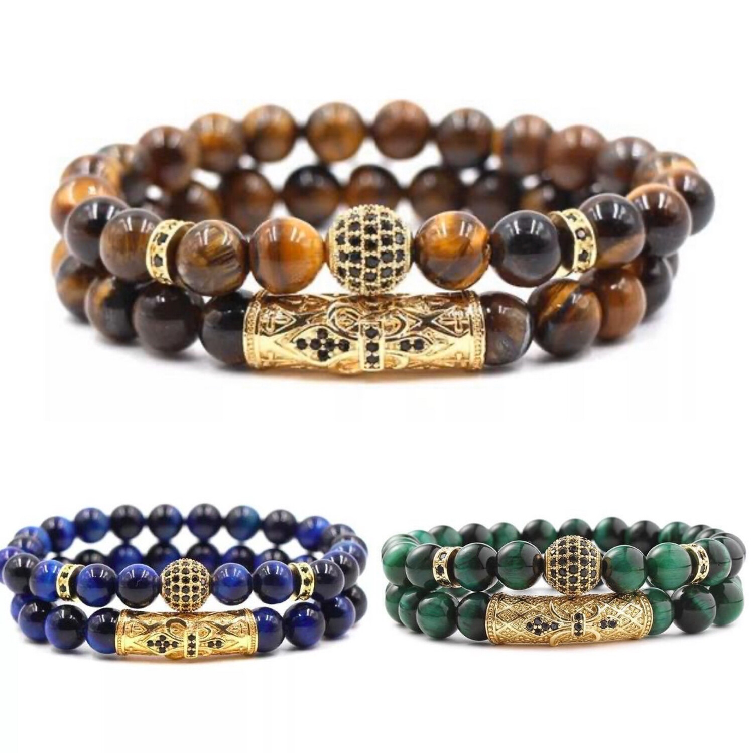 Tiger Eye Zircon Micro Pave Bracelets