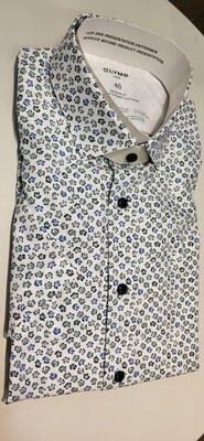 Chemise manches courtes fleurs, légèrement stretch