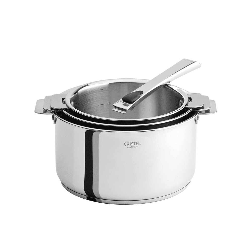 Série de 3 casseroles Inox CRISTEL Casteline Poignée Amovible