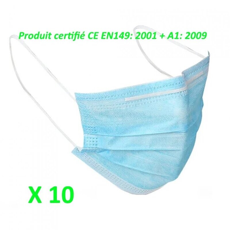 10 Masques 3 Couches Norme CE EN149+A1