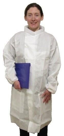 SMS Howie Lab Coats - elasticated cuffs (25 pcs) Disposable SMS Howie Lab Coats with elasticated cuffs
