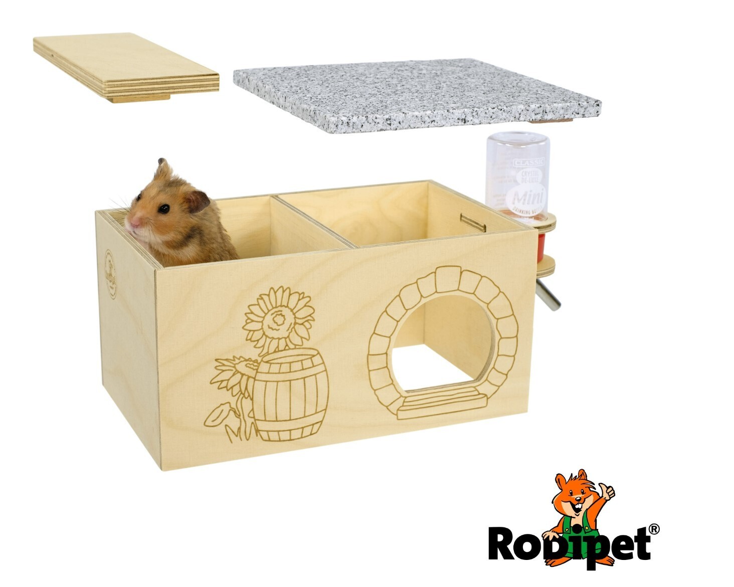 Rodipet® ʄʋʀɬɨɴɡ Goldi Small Multi-Chamber Hide with Water Bottle