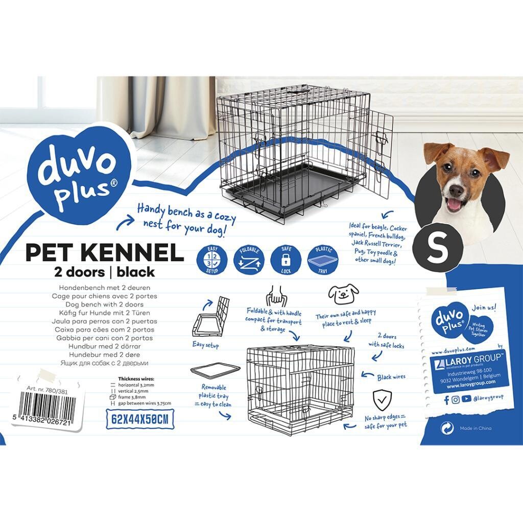 Duvo Dog Crate 2 Doors Plastic Tray S
