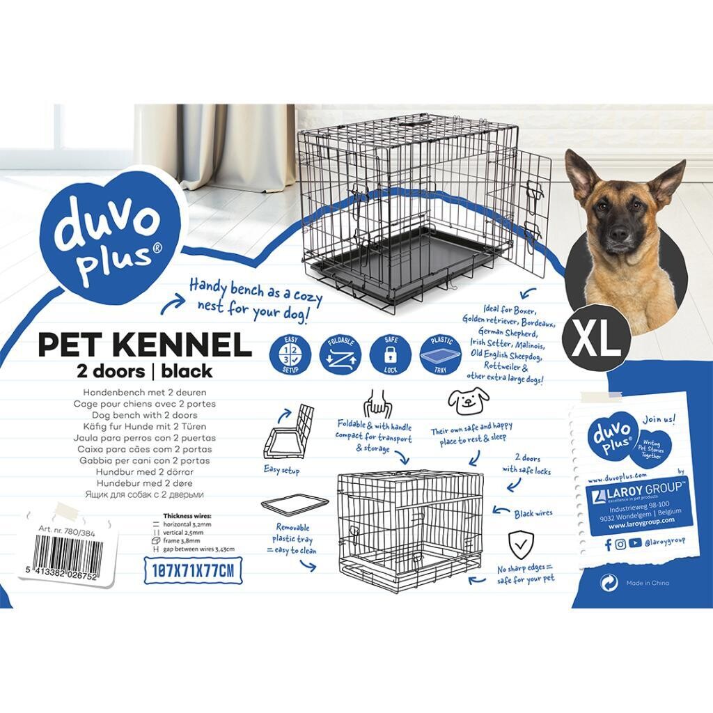 Duvo Dog Crate 2 Doors Plastic Tray XL