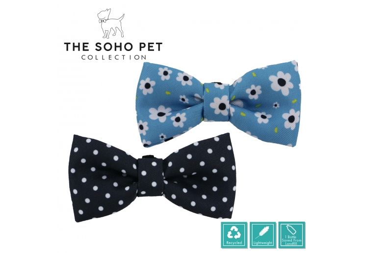 Ancol Blue Polka Dot / Blue Dairy Patterned Bow Tie (2 per pack)