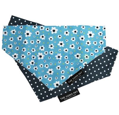 Ancol Blue Polka Dot / Daisy Patterned Bandana 2 per pk
