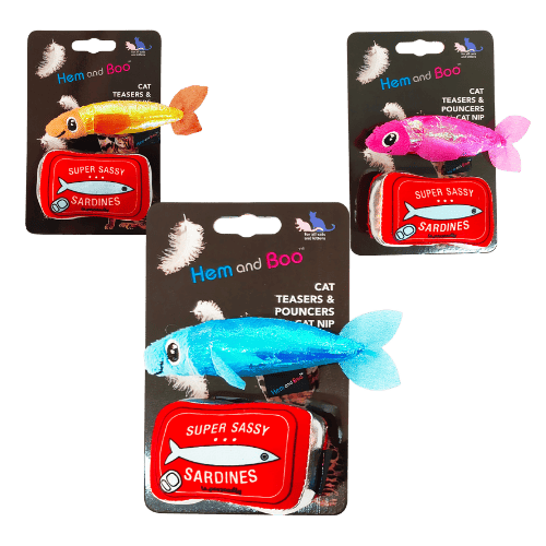 Hem and Boo Sardine with Tin Cat Pouncer with Cat Nip