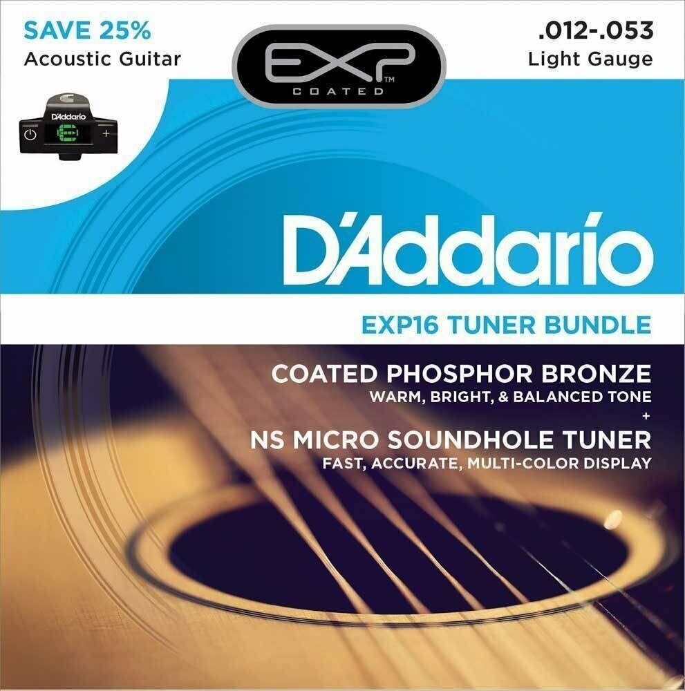D'Addario EXP16-CT15 - Pack corde + accordatore Micro Soundhole Tuner