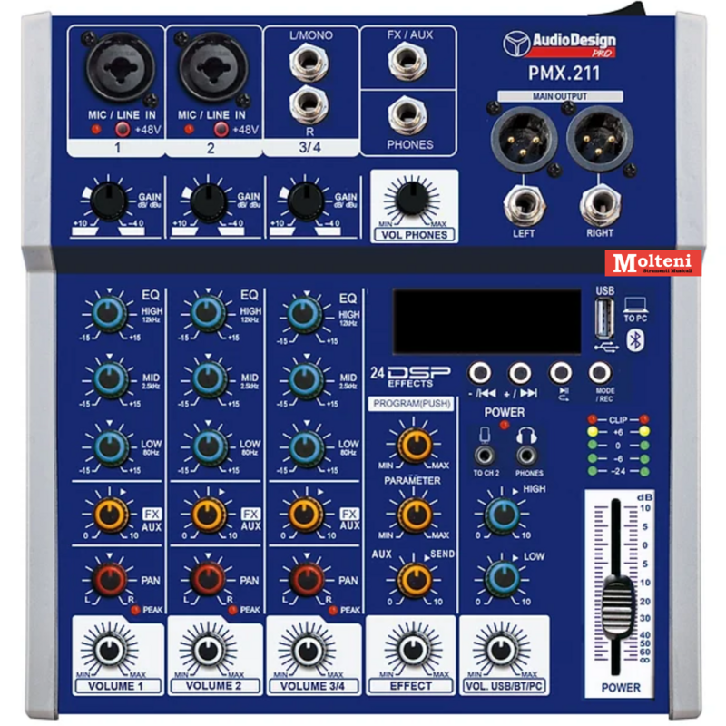 ​Audiodesign Pro PMX.211 Mixer con multieffetto DSP e Bluetooth