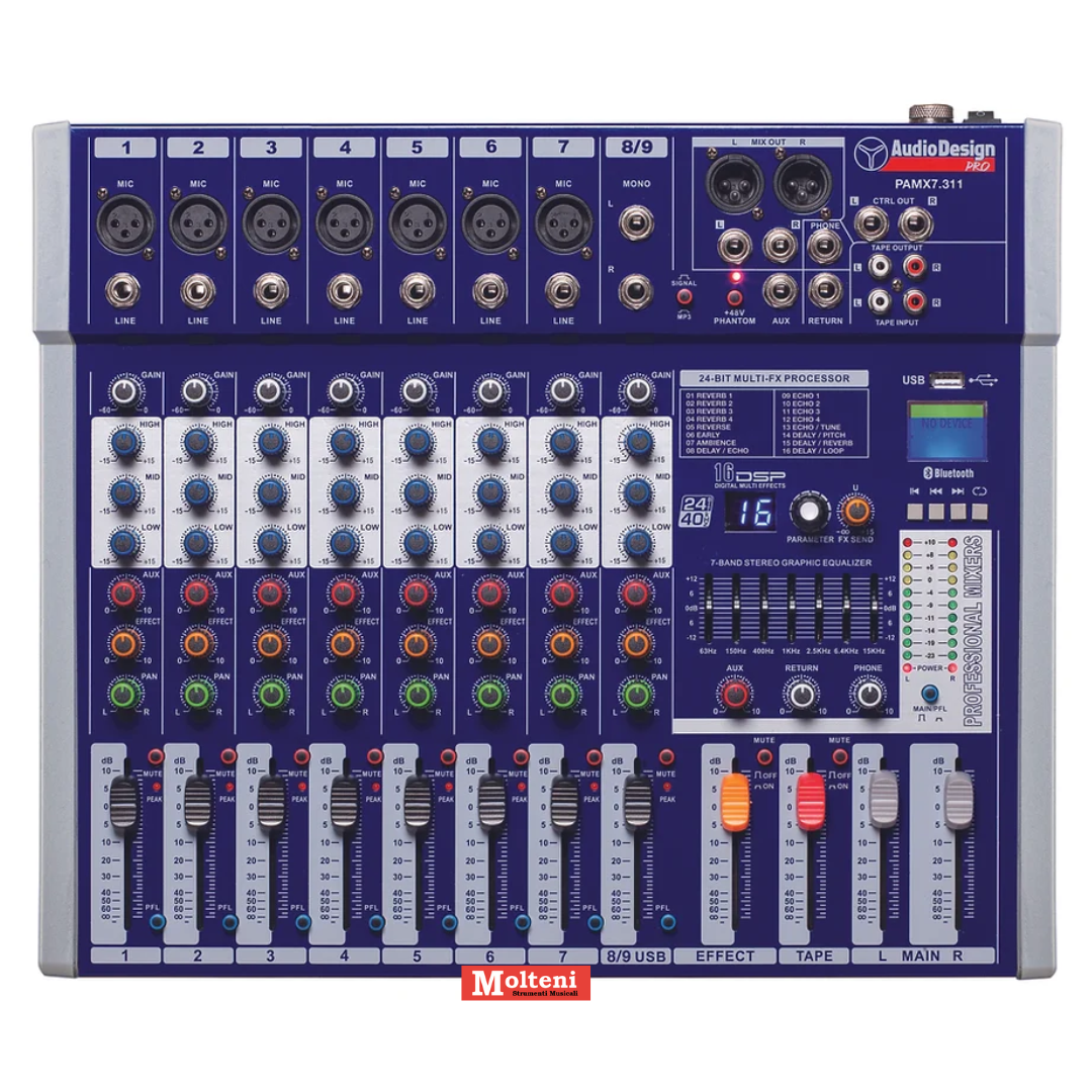 ​Audiodesign Pro PAMX2.711 Mixer con multieffetto DSP e Bluetooth